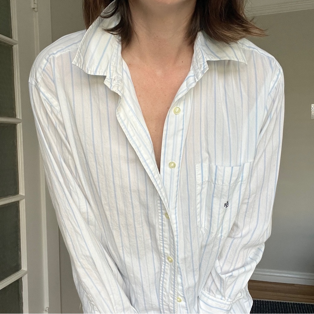 Oversized Ralph Lauren Striped Blue and White Button down